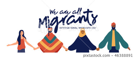 Migrants Day banner of diverse people group 46388891