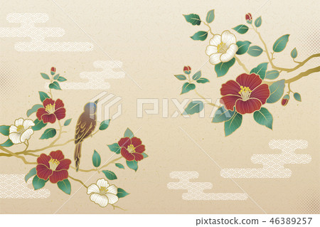 Camellia and bird background 46389257