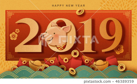 Year of the pig greeting card - Stock Illustration [46389359] - PIXTA