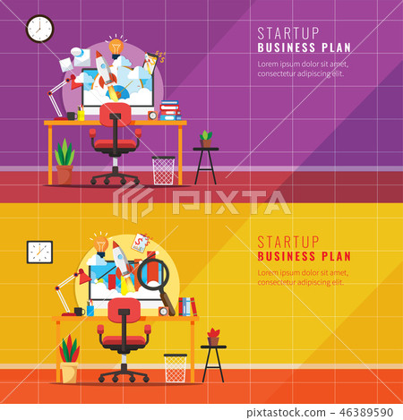 Startup workplace, Business concept with rocket - Stock Illustration ...