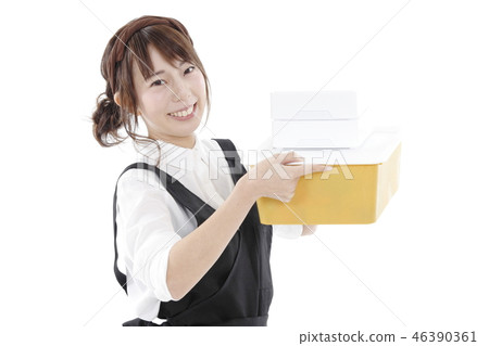 有儲藏盒的婦女 有儲藏盒的婦女 46390361