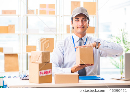Male employee working in box delivery relocation service Male employee working in box delivery relocation service 46390451