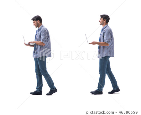 Young student with laptop isolated on white Young student with laptop isolated on white 46390559