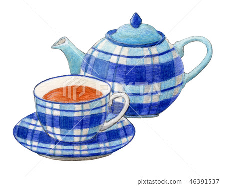 茶茶具手拉的水彩 46391537