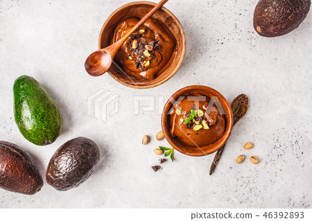 Avocado chocolate mousse with pistachios Avocado chocolate mousse with pistachios 46392893