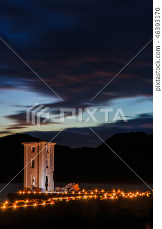 River shelf Katajima bamboo lantern Festival night view torpedo shooting test site trace [Nagasaki prefecture Higashi-Hoshige-gun] 46393170