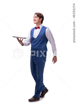 Young waiter isolated on white background Young waiter isolated on white background 46393254