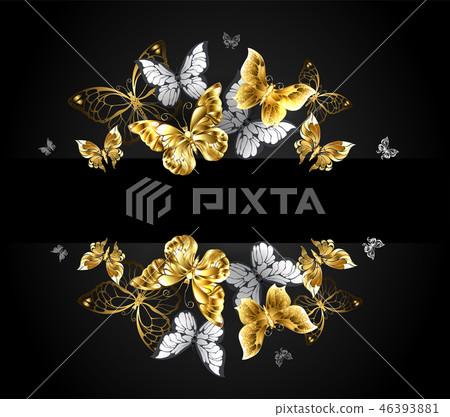Design with gold and white butterflies 46393881