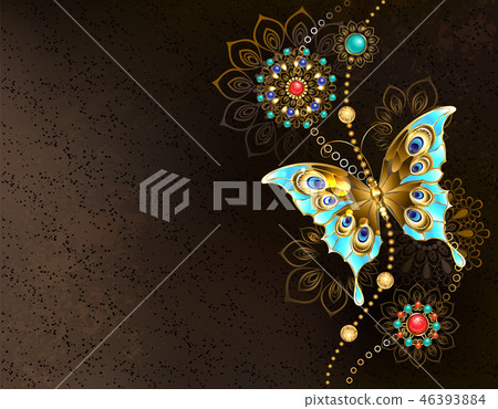 Brown background with turquoise butterfly 46393884