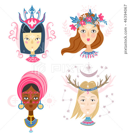 Collection of women portraits, mystical hairstyles and accessori Collection of women portraits, mystical hairstyles and accessori 46394067
