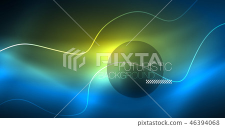 Glowing abstract wave on dark, shiny motion, Christmas and New Year magic space light. Techno Glowing abstract wave on dark, shiny motion, Christmas and New Year magic space light. Techno 46394068