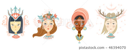 Collection of women portraits, mystical hairstyles and accessori Collection of women portraits, mystical hairstyles and accessori 46394070