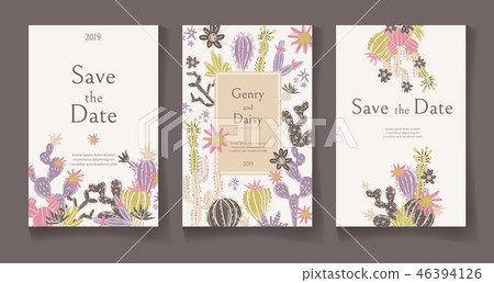 Ready wedding card design template. Beautiful desert blooming su Ready wedding card design template. Beautiful desert blooming su 46394126