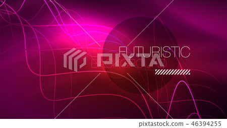 Abstract shiny glowinng color wave design element on dark background - science or technology concept 46394255