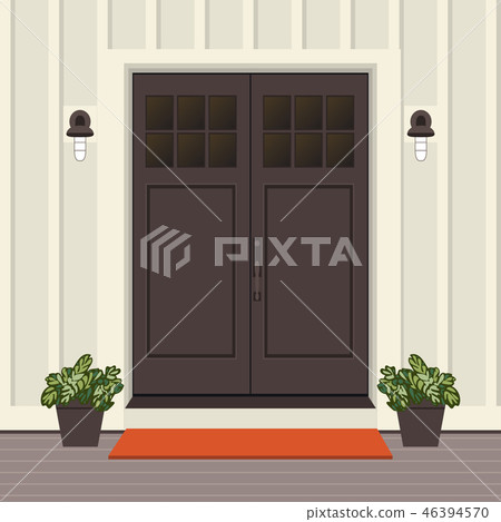 House door front doorstep, steps, window, lamp 46394570