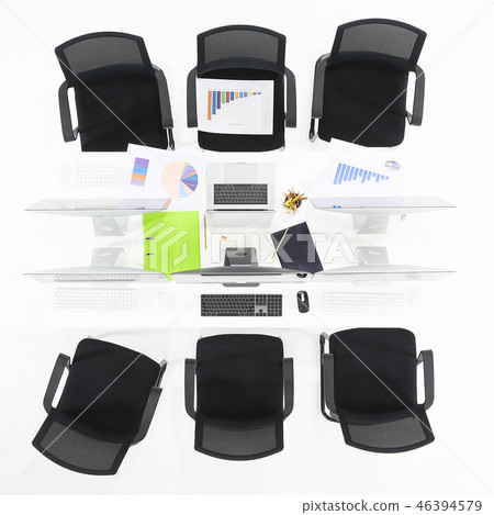 Modern computers on white table in office. 46394579