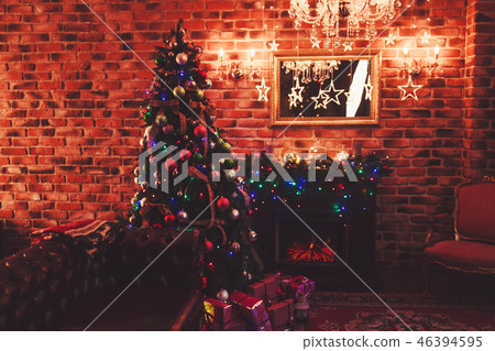 vintage interior with Christmas tree vintage interior with Christmas tree 46394595