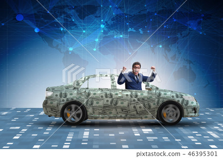 Businessman driving car covered with us dollars Businessman driving car covered with us dollars 46395301