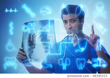 Doctor looking at x-ray image in telehealth concept 46395315