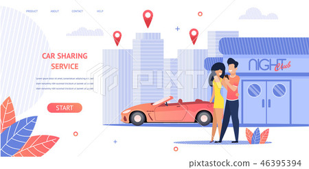 Banner Illustration Loving Couple Rent Cabrio Car Banner Illustration Loving Couple Rent Cabrio Car 46395394