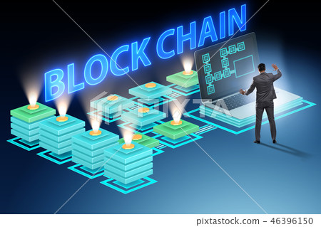 Young businessman in innovative blockchain concept Young businessman in innovative blockchain concept 46396150