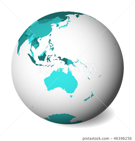 Blank political map of Australia. 3D Earth globe with turquoise blue map. Vector illustration 46396256