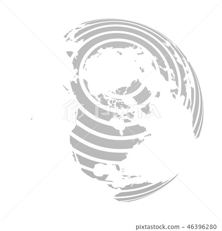 Earth globe with grey striped World land map focused on North America and Antarctica with North Pole 46396280
