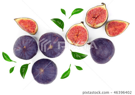 fig fruits with leaves isolated on white background. Top view. Flat lay pattern 46396402
