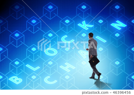 Blockchain innovative concept with businessman Blockchain innovative concept with businessman 46396456