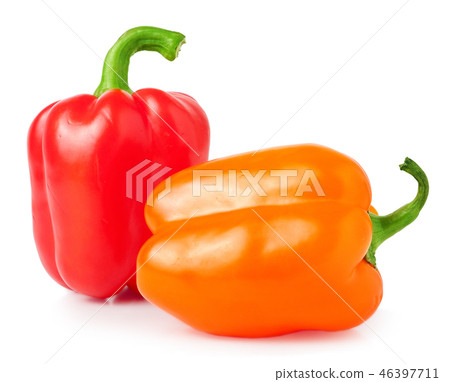 red and orange bell peppers on a white background 46397711
