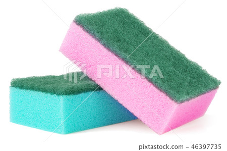 colorful sponges for washing dishes on a white background 46397735