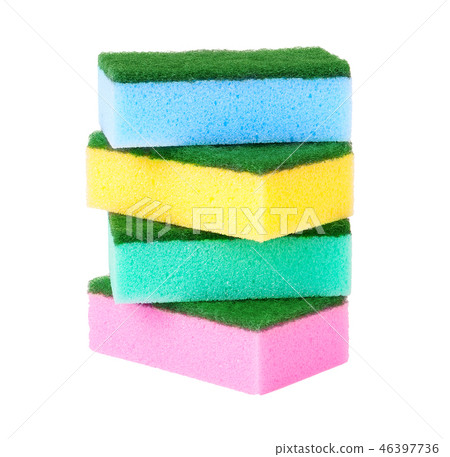 colorful sponges for washing dishes on a white background 46397736