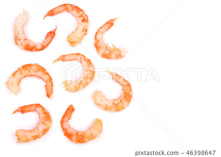 Red cooked prawn or shrimp isolated on white background with copy space for your text. Top view Red cooked prawn or shrimp isolated on white background with copy space for your text. Top view 46398647