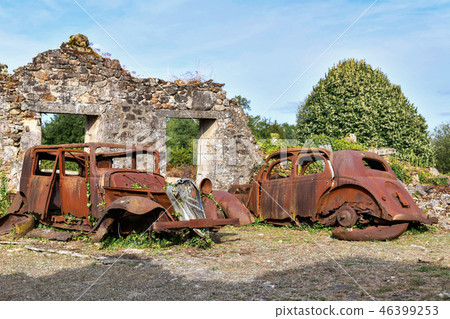 Destroyed cars during World War 2 in the city Oradour sur Glane France 46399253