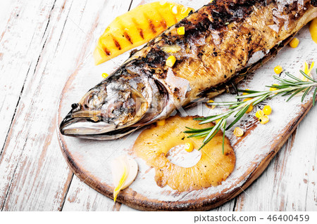 Baked fish with pineapple Baked fish with pineapple 46400459