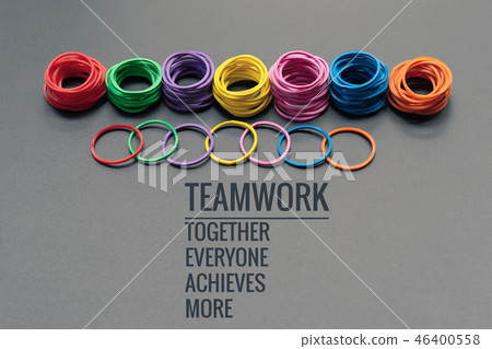 Teamwork concept. group of colorful rubber band Teamwork concept. group of colorful rubber band 46400558
