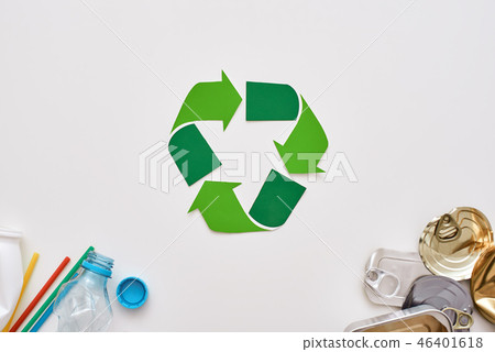 Garbage sorting saves the world. Crumple canns and plastic at the corners 46401618