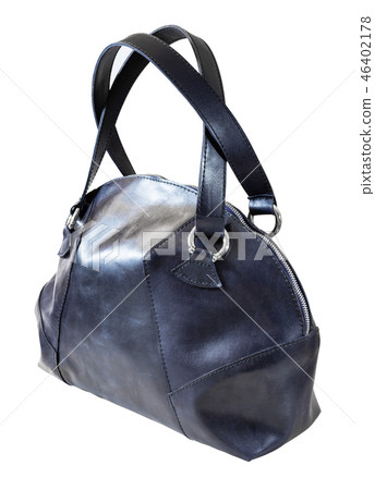 front view of dark blue leather handbag isolated 46402178