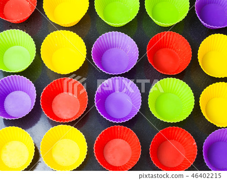 top view of many empty multicolored silicone molds top view of many empty multicolored silicone molds 46402215