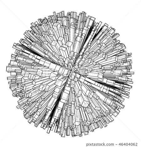 Abstract 3d Sphere with City, Blueprint Style Abstract 3d Sphere with City, Blueprint Style 46404062