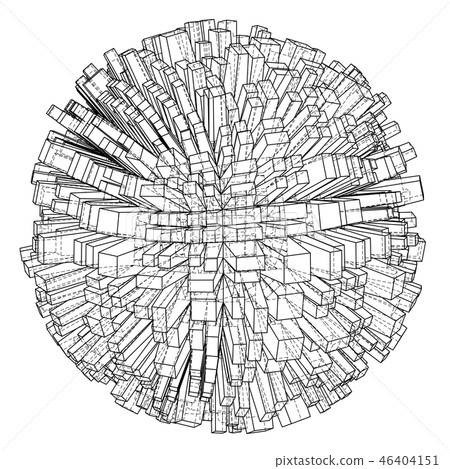 Abstract 3d Sphere with City, Blueprint Style Abstract 3d Sphere with City, Blueprint Style 46404151