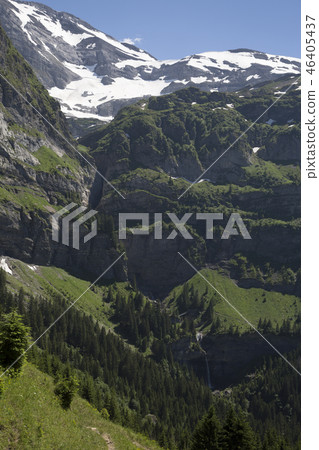 Dents du Midi mountains and waterfall -Switzerland Dents du Midi mountains and waterfall -Switzerland 46405437