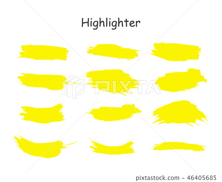 Yellow watercolor hand drawn highlight set. Vector highlighter brush lines. Marker pen highlight 46405685