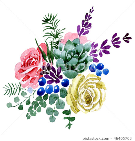 Succulent and rose bouquet flowers. Watercolor background illustration set. Isolated bouquet Succulent and rose bouquet flowers. Watercolor background illustration set. Isolated bouquet 46405703