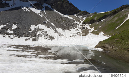 Melting snow at Lacs d'Antème (Switzerland) Melting snow at Lacs d'Antème (Switzerland) 46406824