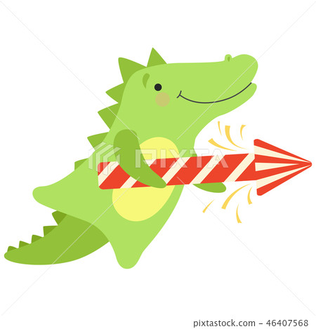 Crocodile with a party popper, cute cartoon animal character, design template can be used for New Crocodile with a party popper, cute cartoon animal character, design template can be used for New 46407568