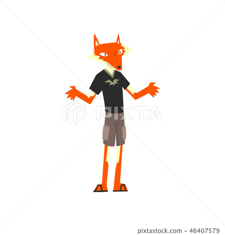 Man with fox head, animal character wearing modern clothes vector Illustration on a white background 46407579