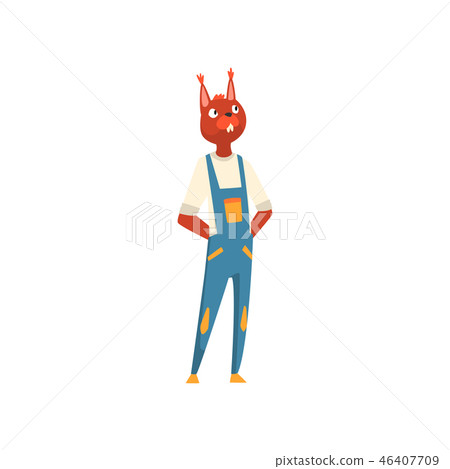 Man with fox head, fashion animal character wearing denim overalls vector Illustration on a white 46407709