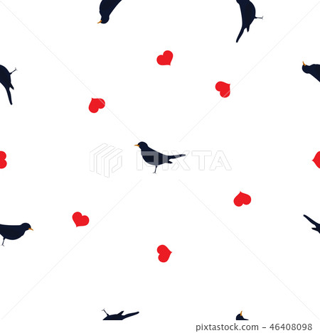 Seamless pattern bluebird, red heart on white Seamless pattern bluebird, red heart on white 46408098