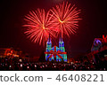 Fireworks on church celebrate Merry Christmas. 46408221